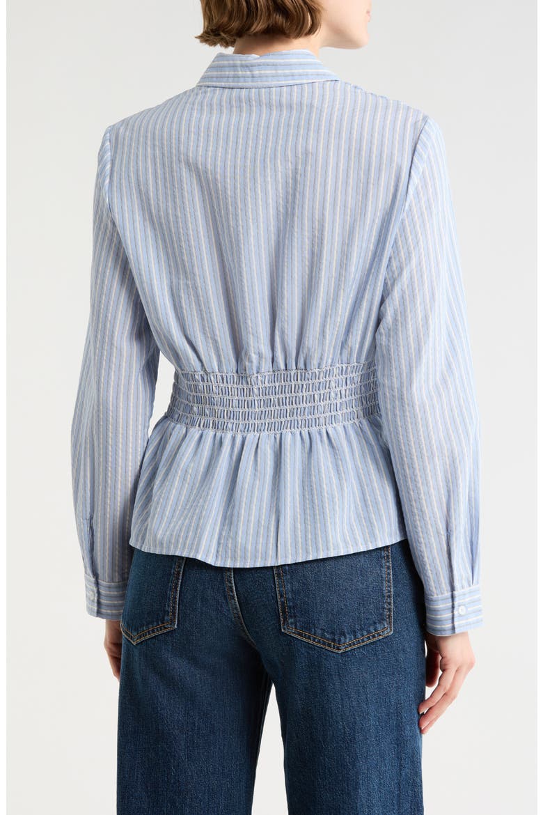 Stripe Long Sleeve Pleated Button-Up Shirt, Alternate, color, INDIGO/ GREY