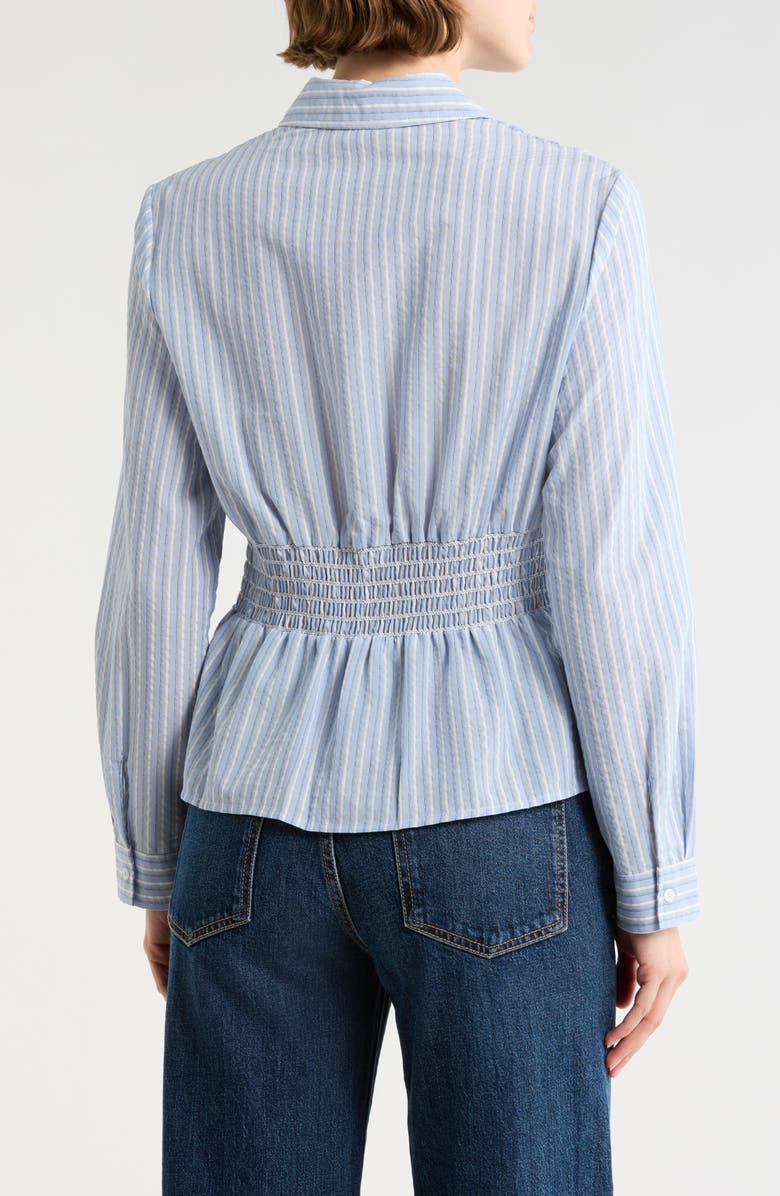 MAX STUDIO Stripe Long Sleeve Pleated Button-Up Shirt, Alternate, color, Indigo/ Grey