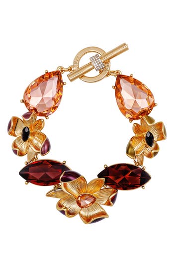 Guess Crystal Flower Toggle Bracelet In Animal Print