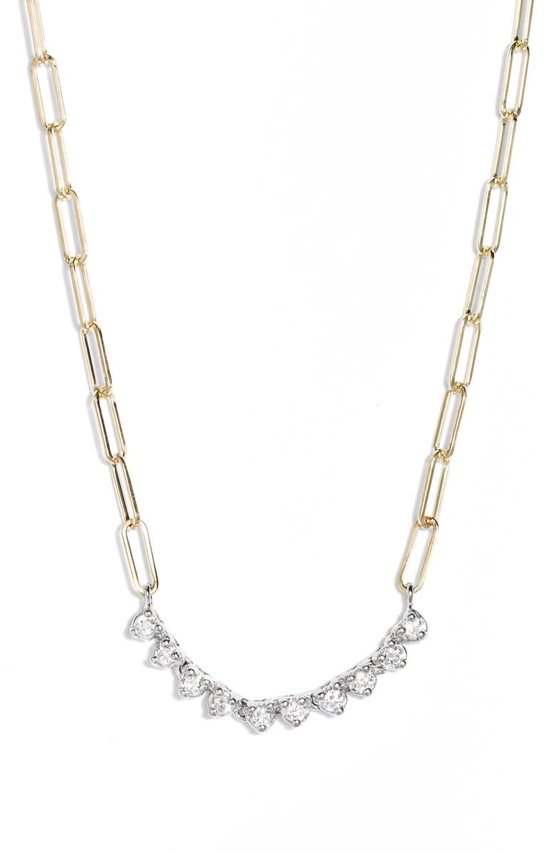 Meira T Mini Riviera Diamond Paper Clip Necklace, Main, color, 