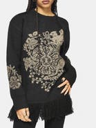 Disturbia Dia Fringe Hem Jacquard Knit Sweater