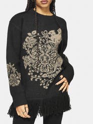 Disturbia Dia Fringe Hem Jacquard Knit Sweater