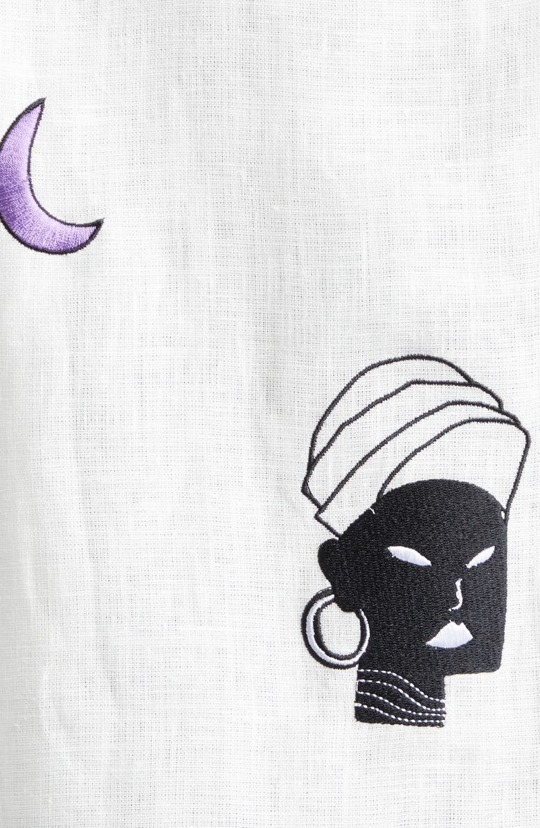 HOUSE OF AAMA Maroon Day Embroidered Linen Camp Shirt, Alternate, color, 