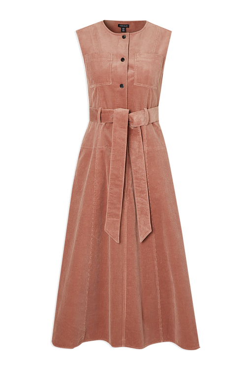 Karen Millen Stretch Cord Belted Midi Dress In Pink
