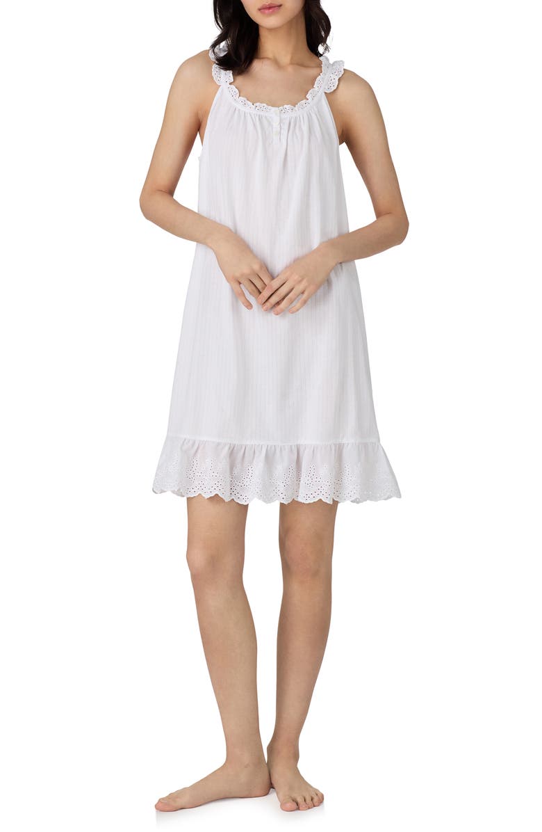 Lauren Ralph Lauren Eyelet Ruffle Cotton Blend Nightgown, Main, color, 