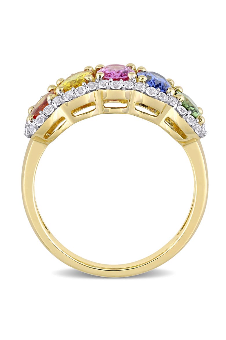 Multi-Color Sapphire 5-Stone Halo Ring 14k, Alternate, color, Yellow Gold