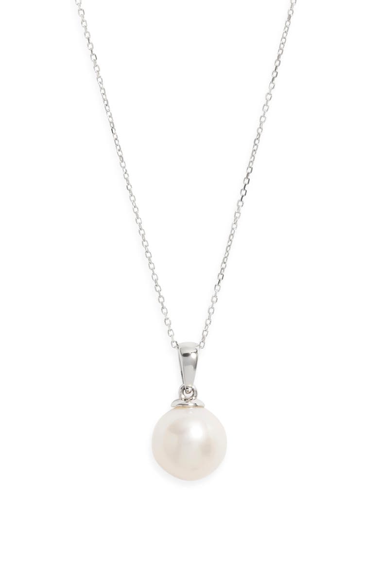 Freshwater Pearl Pendant Necklace, Main, color, WHITE- 14K WHITE GOLD