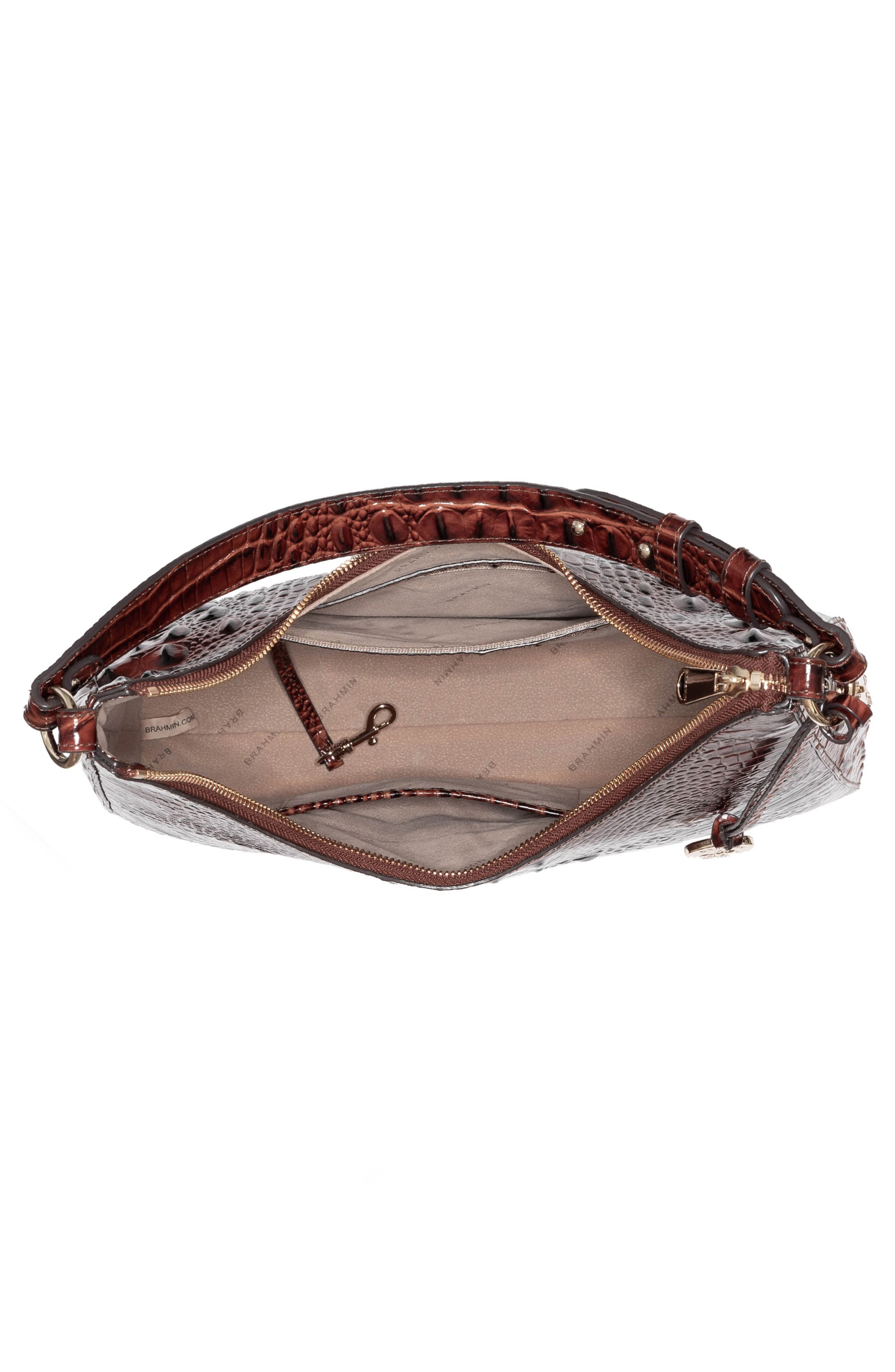 Brahmin Tabitha Croc Embossed Leather Shoulder Bag, Alternate, color, Pecan Melbourne