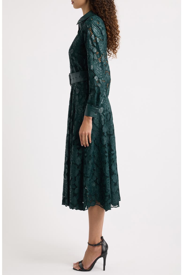Kennedy Faux Leather Trim Lace Shirtdress, Alternate, color, ENCHANTED EVERGREEN