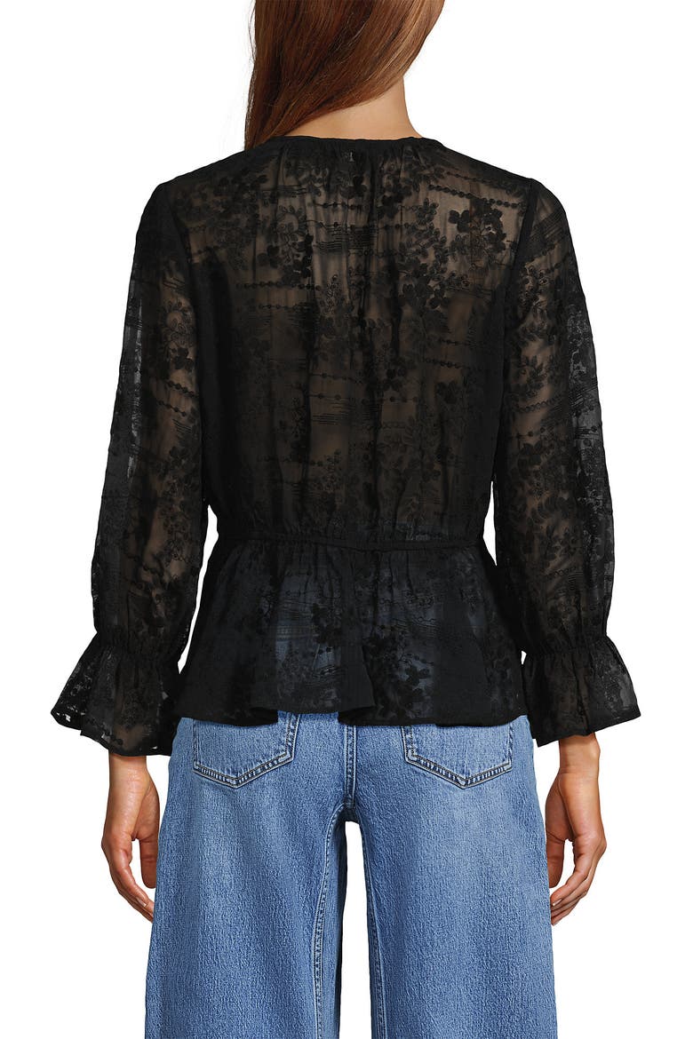 Feminine Ruffle Chiffon V Neck Blouse, Alternate, color, Black