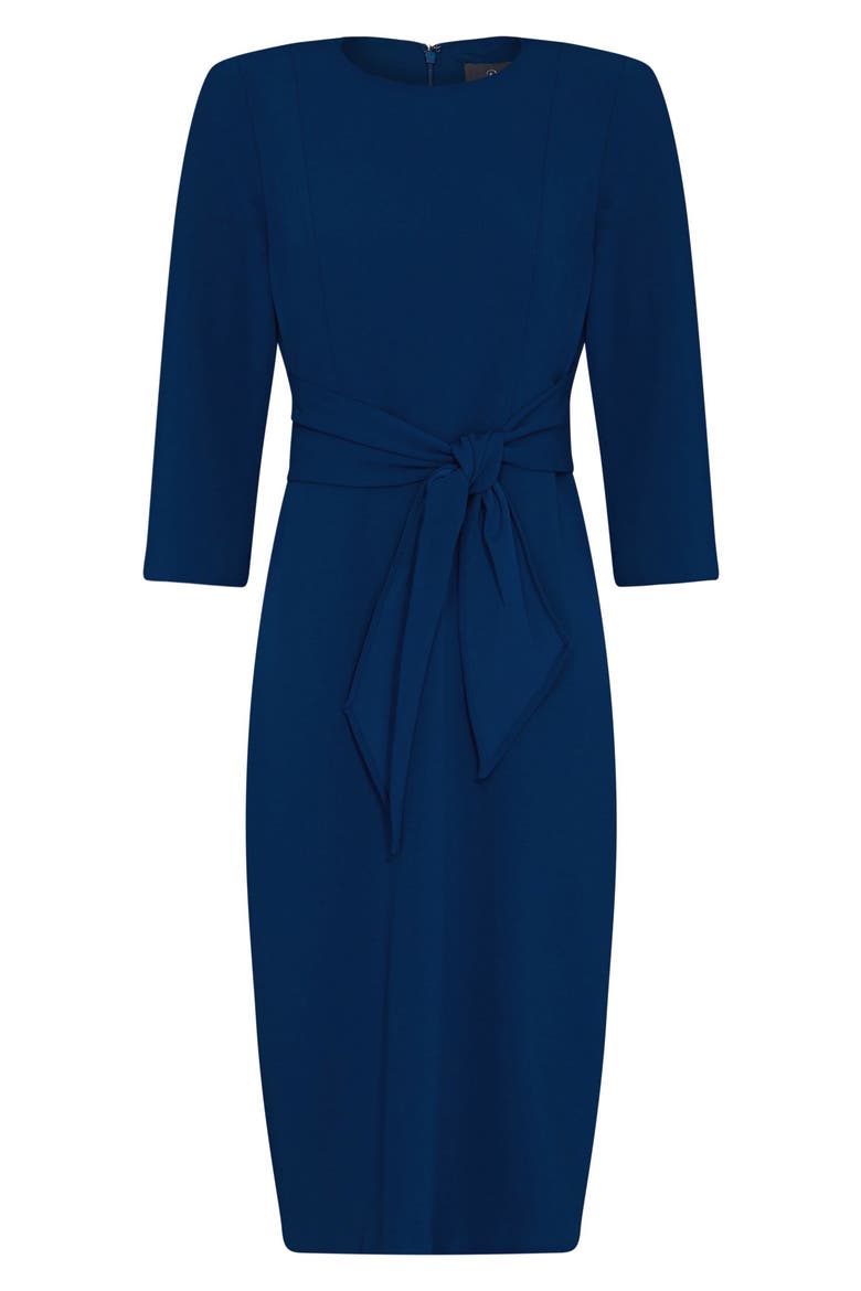Tie Waist Crepe Sheath Dress, Alternate, color, NAVY SATEEN