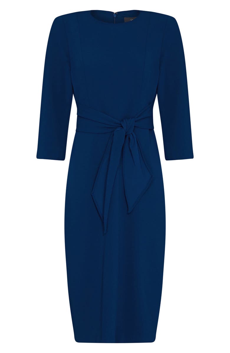 Adrianna Papell Tie Waist Crepe Sheath Dress, Alternate, color, Navy Sateen
