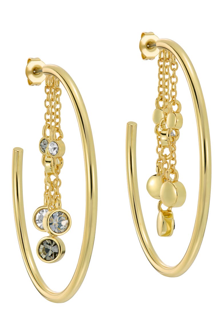 Cassidy Cascade Hoop Earrings, Main, color, GOLD TONE/ BLACK CRYSTAL