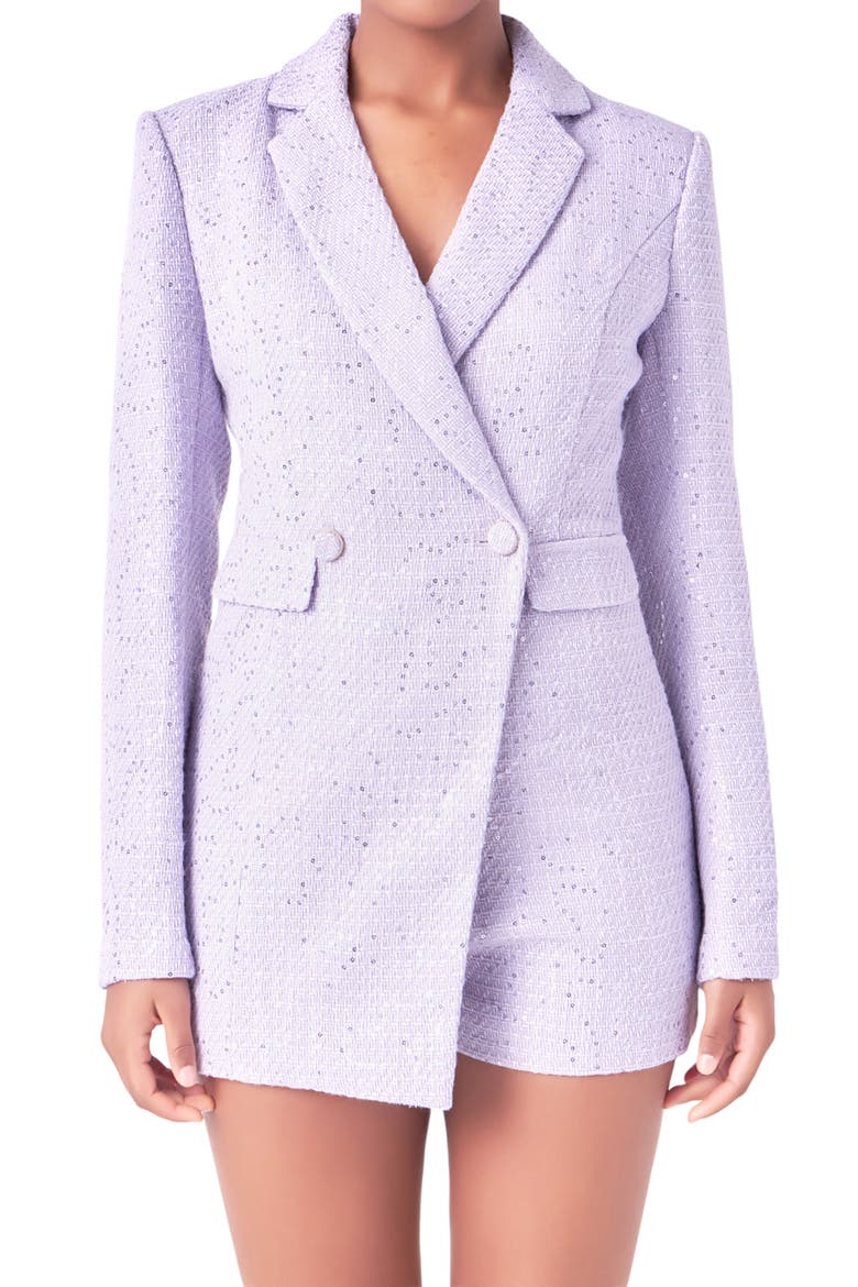 Premium Sequin Tweed Long Sleeve Blazer Minidress, Alternate, color, LILAC