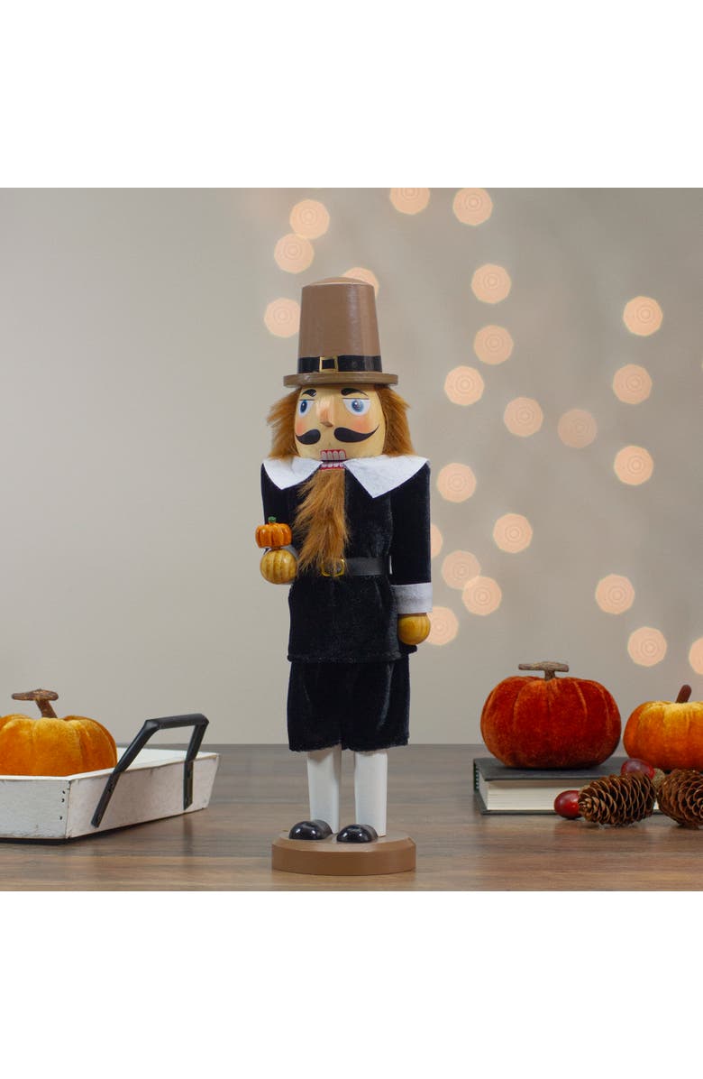 Northlight Pilgrim Man Wooden Fall Harvest Thanksgiving Nutcracker Decoration- 14", Alternate, color, Brown