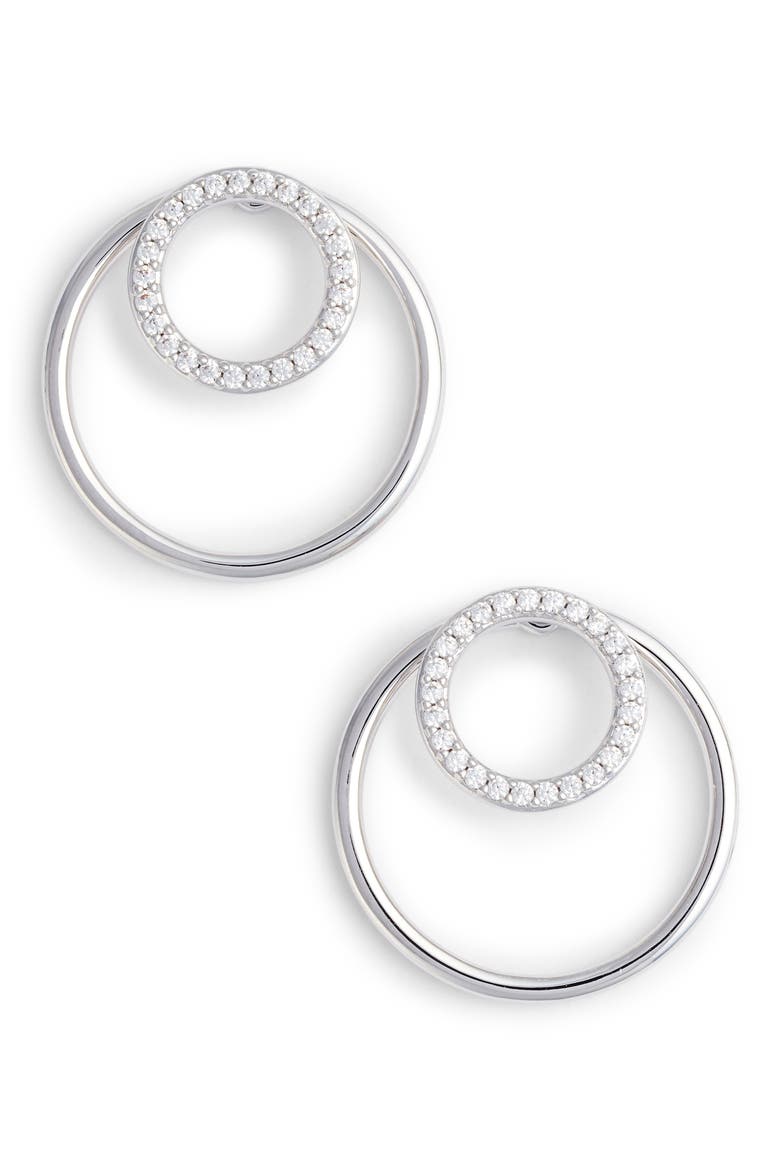 Pavé Double Circle Earrings, Main, color, SILVER