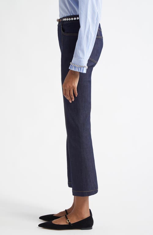 Cinq À Sept Rhinestone Belted Crop Kick Flare Jeans In Indigo