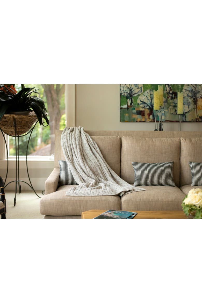 Handloomed Muru Collection - Luxurious Artisan Weaver Peruvian Pima Cotton & Undyed Baby Alpaca Super Soft Cable Blanket, Alternate, color, Silver