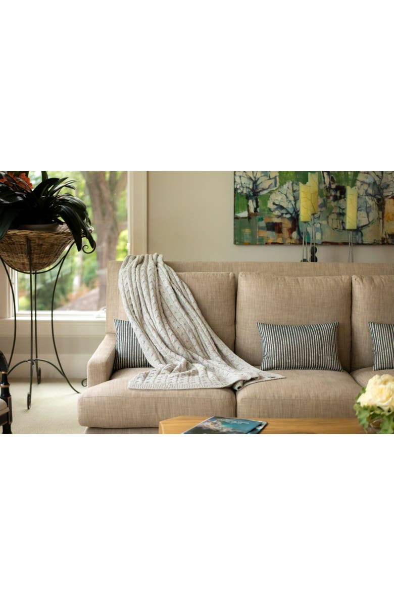 Purple Nest Design Handloomed Muru Collection - Luxurious Artisan Weaver Peruvian Pima Cotton & Undyed Baby Alpaca Super Soft Cable Throw Blanket, Alternate, color, Silver