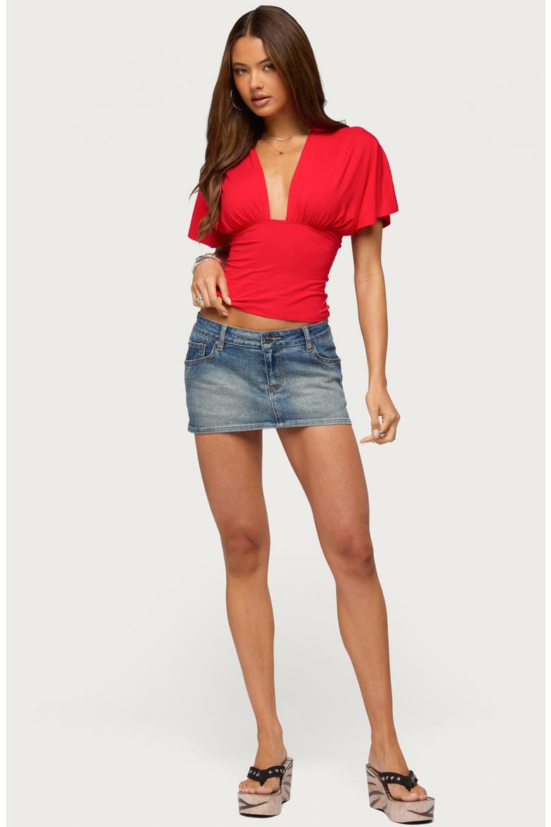 Betee Flutter Sleeve Plunge Neck Top, Alternate, color, RED