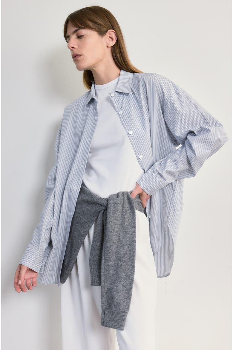 Oversized Cotton Shirt, Alternate, color, Light Blue Stripe Ice White