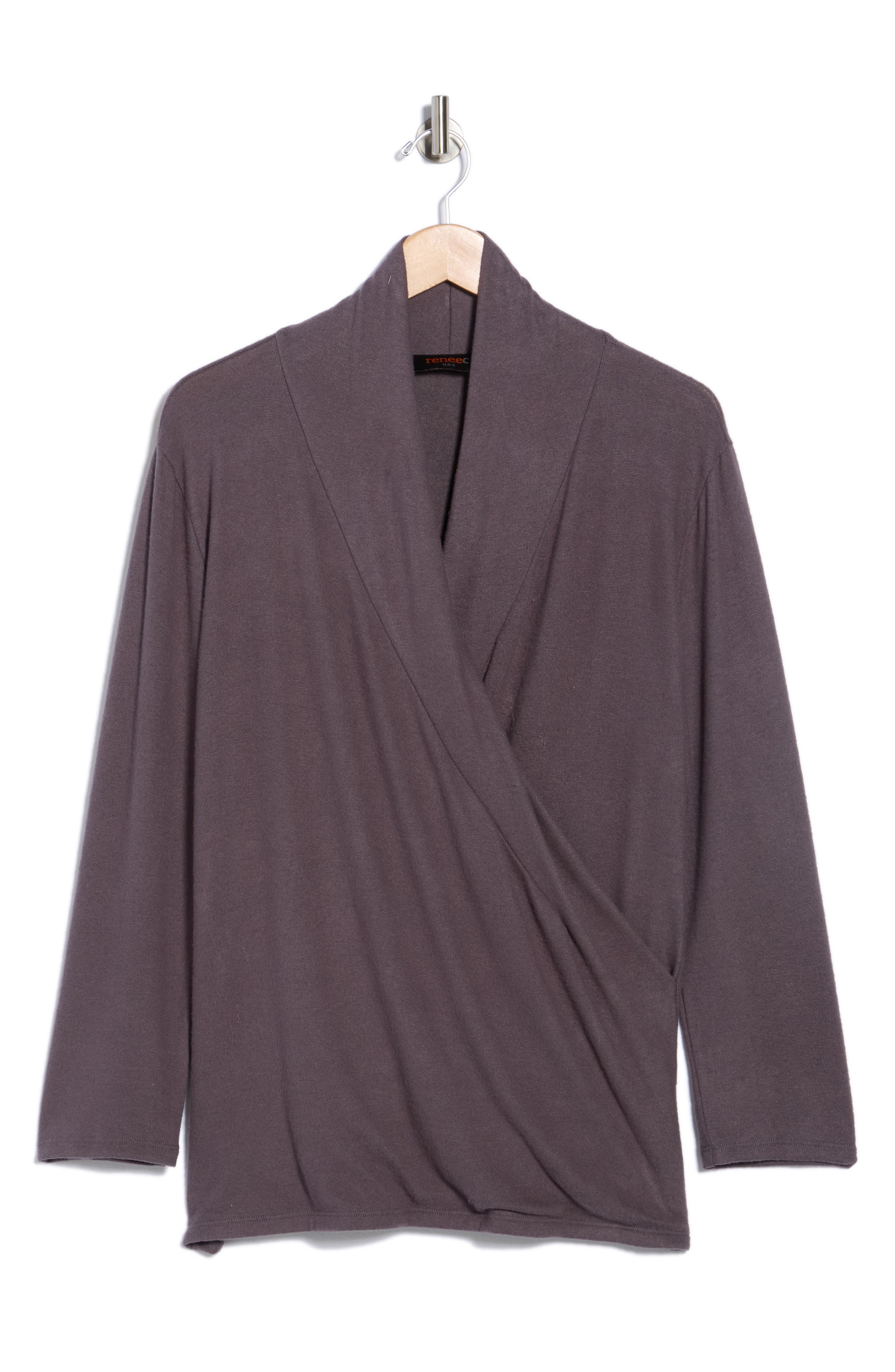 Renee C Surplice V-Neck Long Sleeve Brushed Knit Top