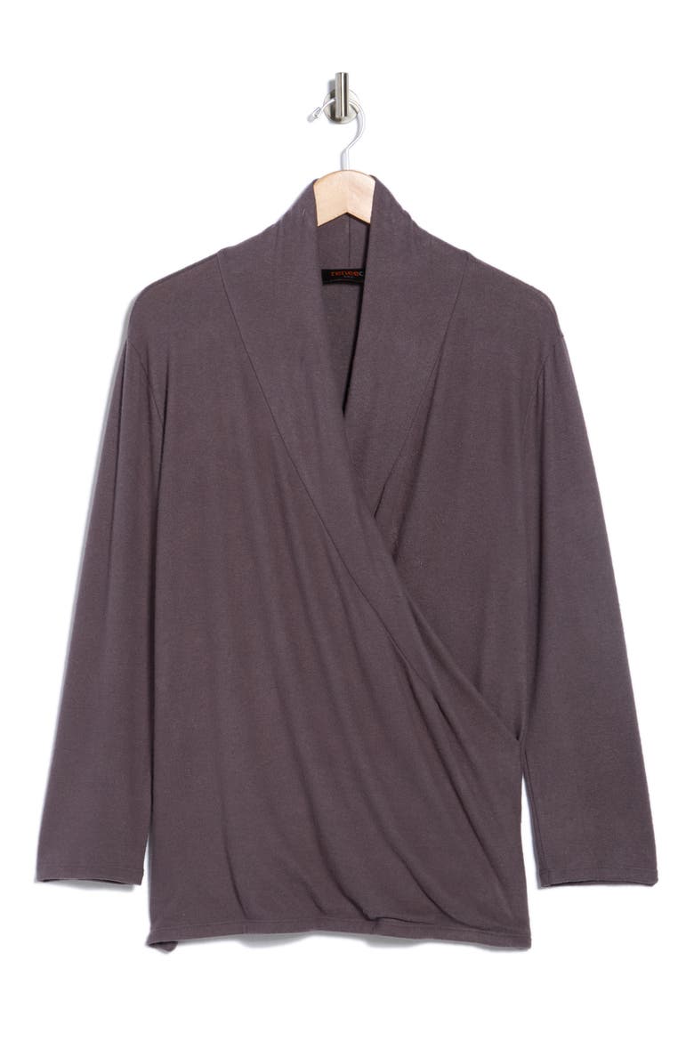Surplice V-Neck Long Sleeve Brushed Knit Top, Alternate, color, DARK CEMENT