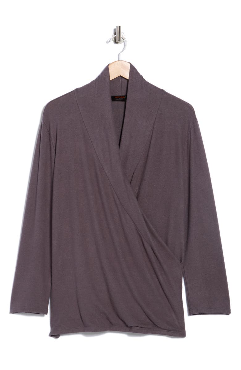 Renee C Surplice V-Neck Long Sleeve Brushed Knit Top, Alternate, color, Dark Cement