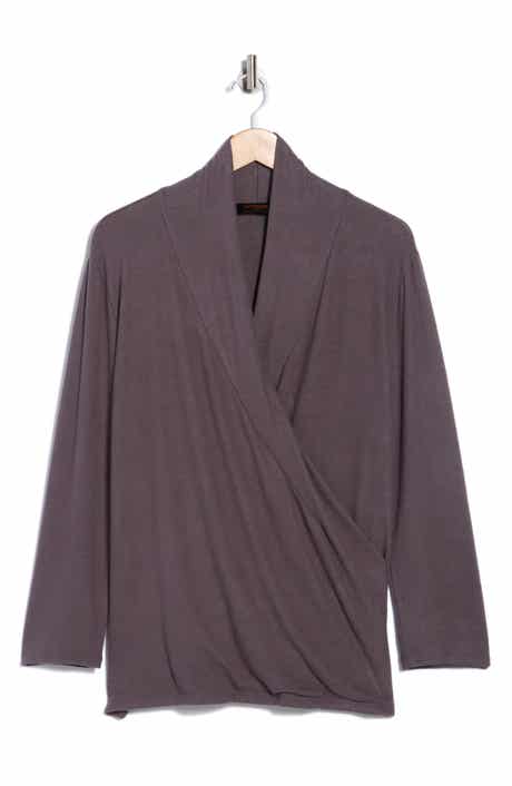 Renee C Surplice V-Neck Long Sleeve Brushed Knit Top