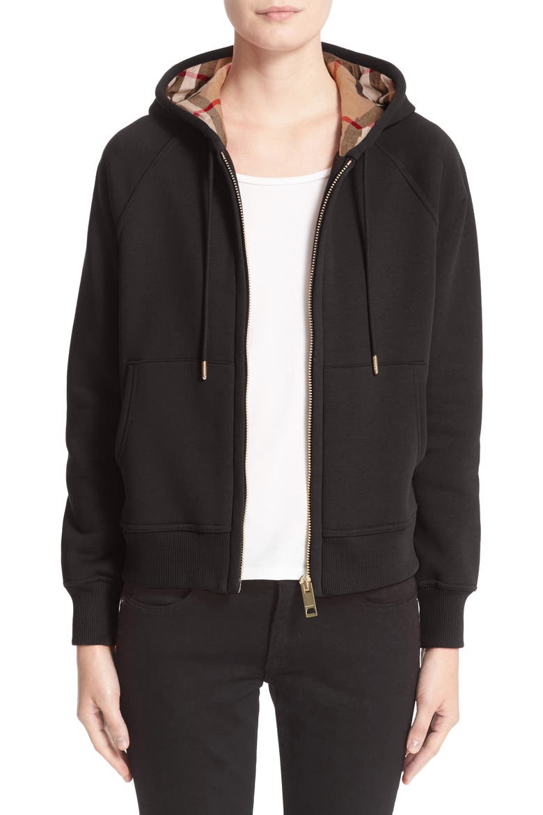 Check Print Hoodie, Main, color, BLACK