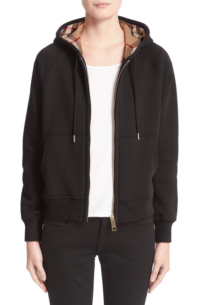 Burberry Check Print Hoodie, Main, color, 