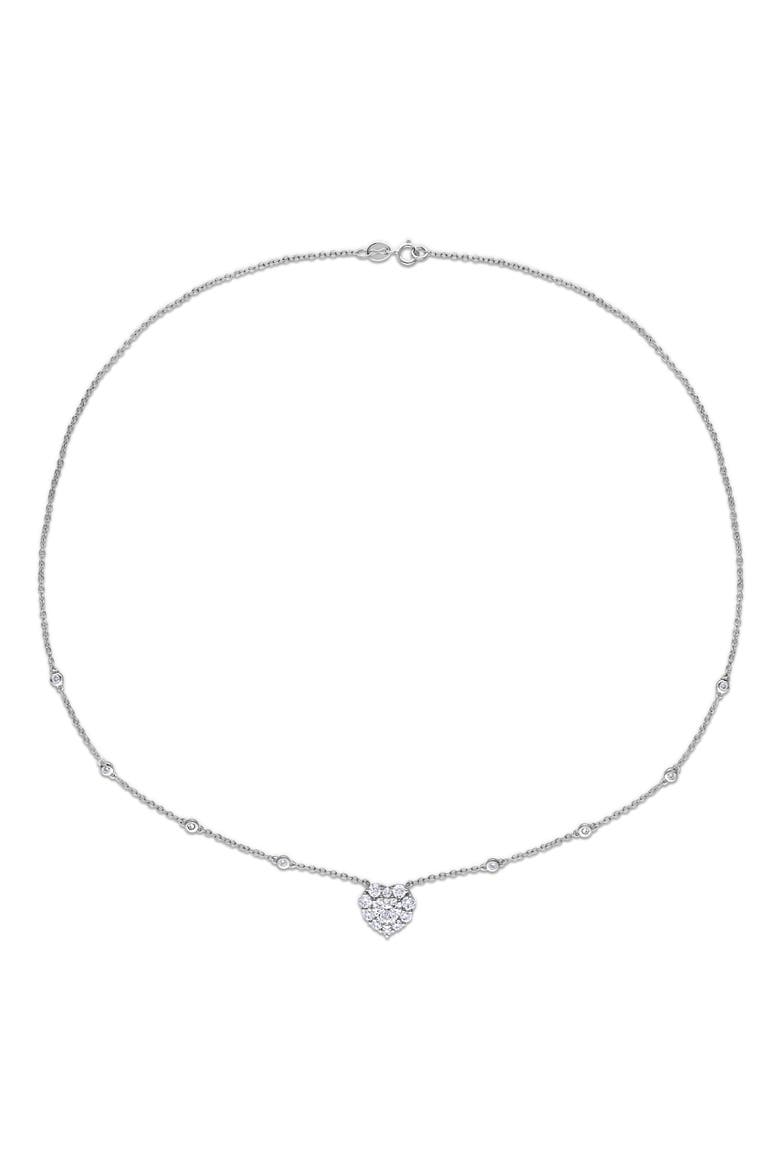 Moissanite Heart Halo Station Necklace, Alternate, color, Sterling Silver