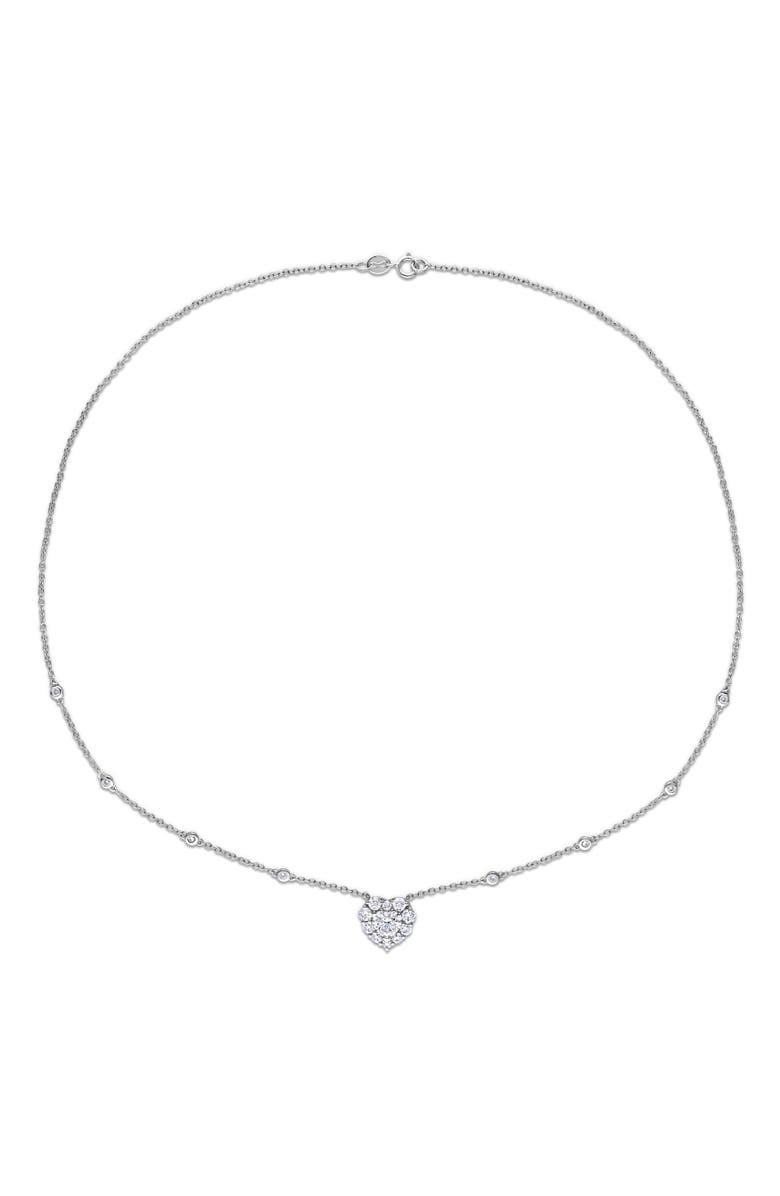 Julianna B. Moissanite Heart Halo Station Necklace, Alternate, color, Sterling Silver