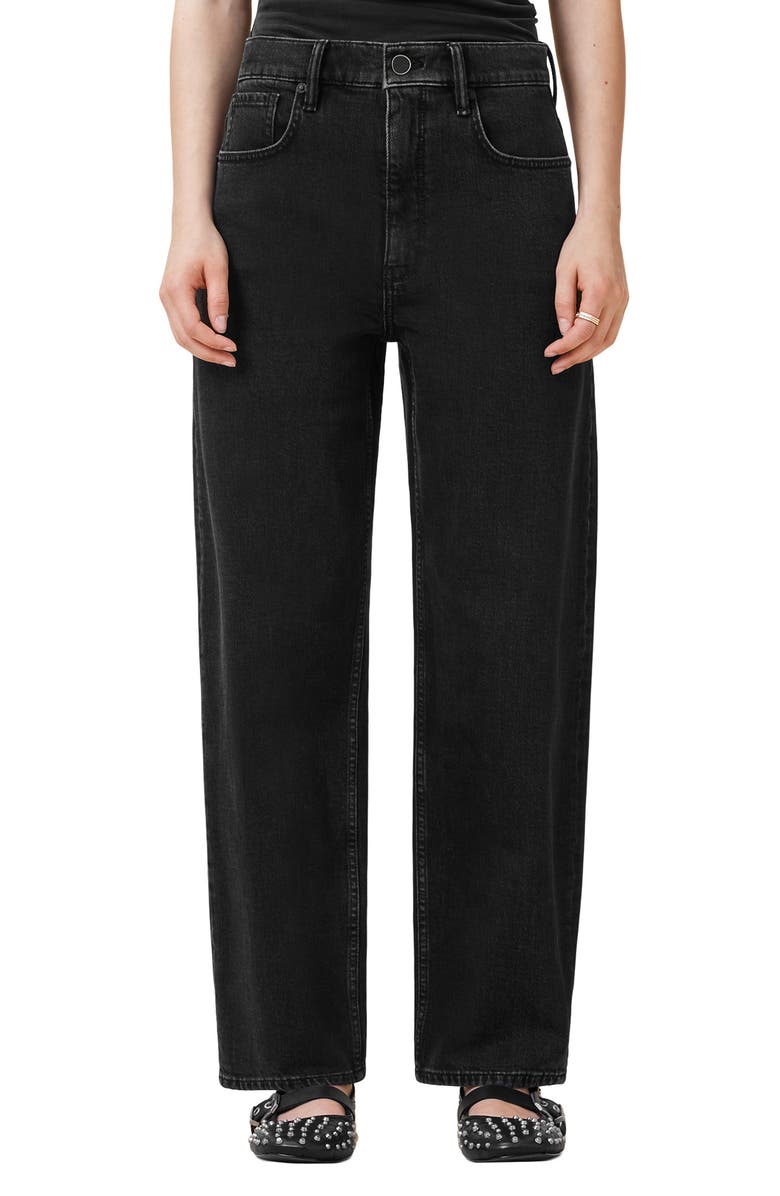 AllSaints Sadie Barrel Leg Jeans, Main, color, Washed Black