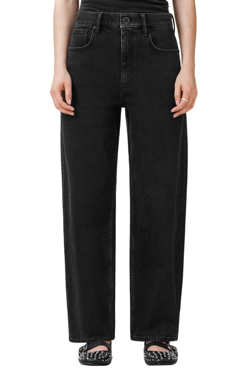 Allsaints Sadie High Rise Ankle Barrel Jeans In Washed Black In Black