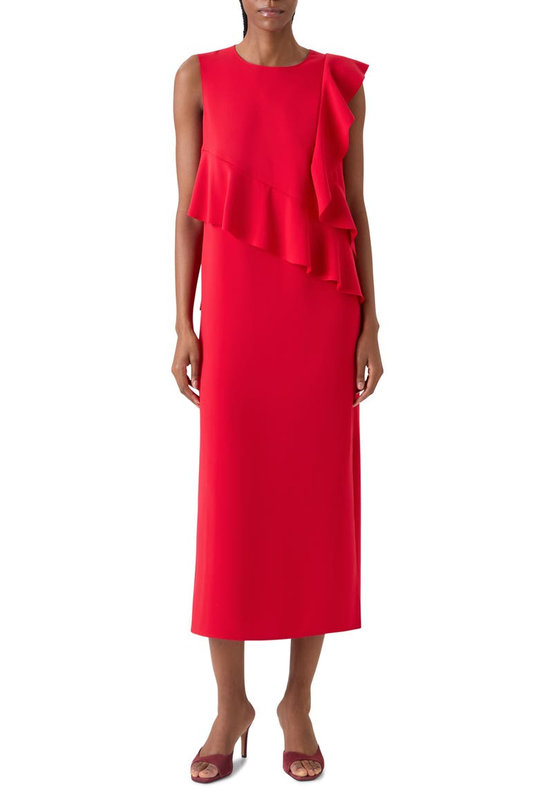 Laser Cut Crepe Column Gown, Main, color, RED