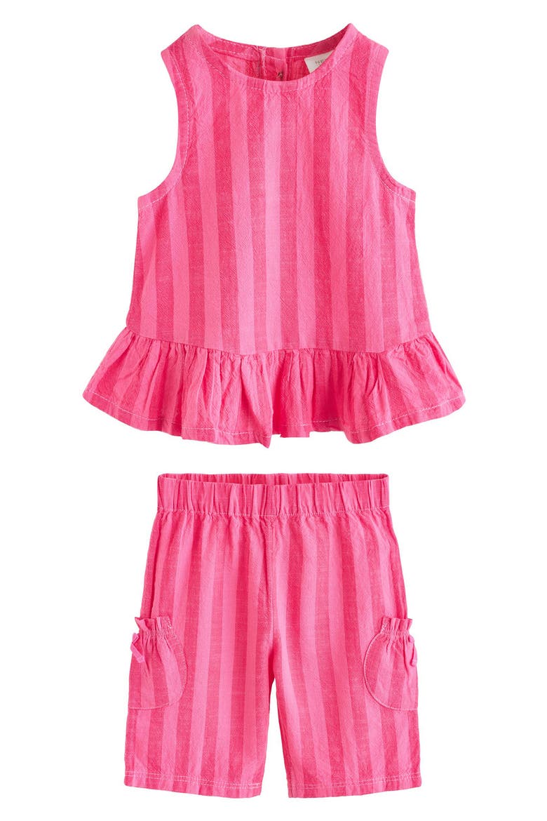 Stripe Peplum Top & Pants Set, Main, color, RED STRIPE