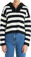 English Factory Stripe Half Zip Crop Sweater