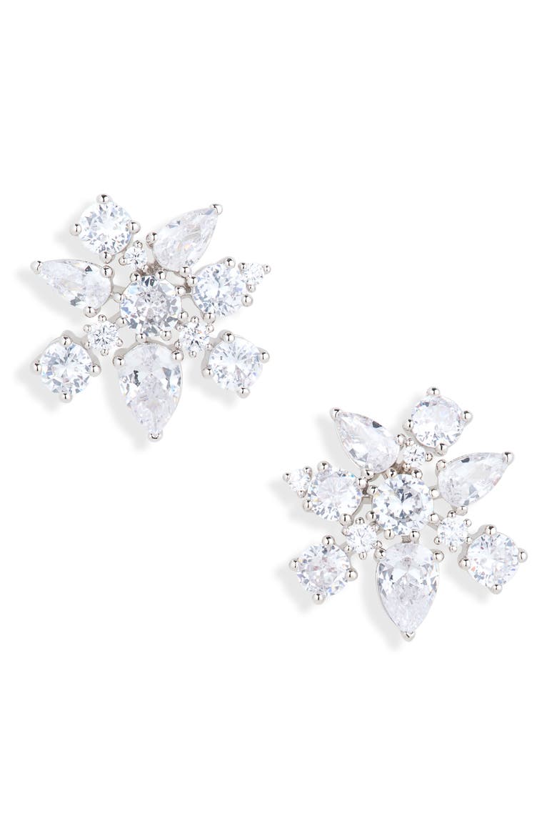 Olivia Cluster Stud Earrings, Main, color, RHODIUM
