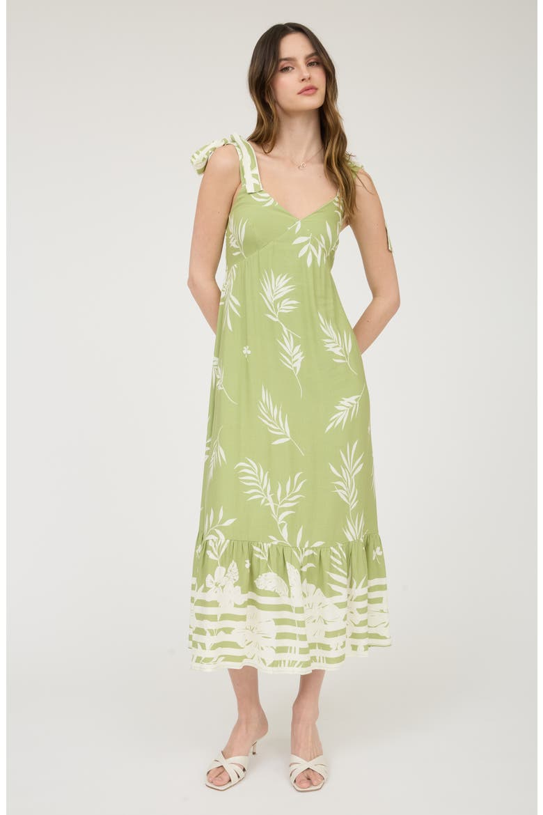 Shoulder Tie Midi Dress, Alternate, color, LIGHT OLIVE