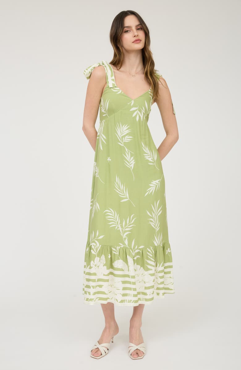 AUGUST SKY Shoulder Tie Midi Dress, Alternate, color, Light Olive