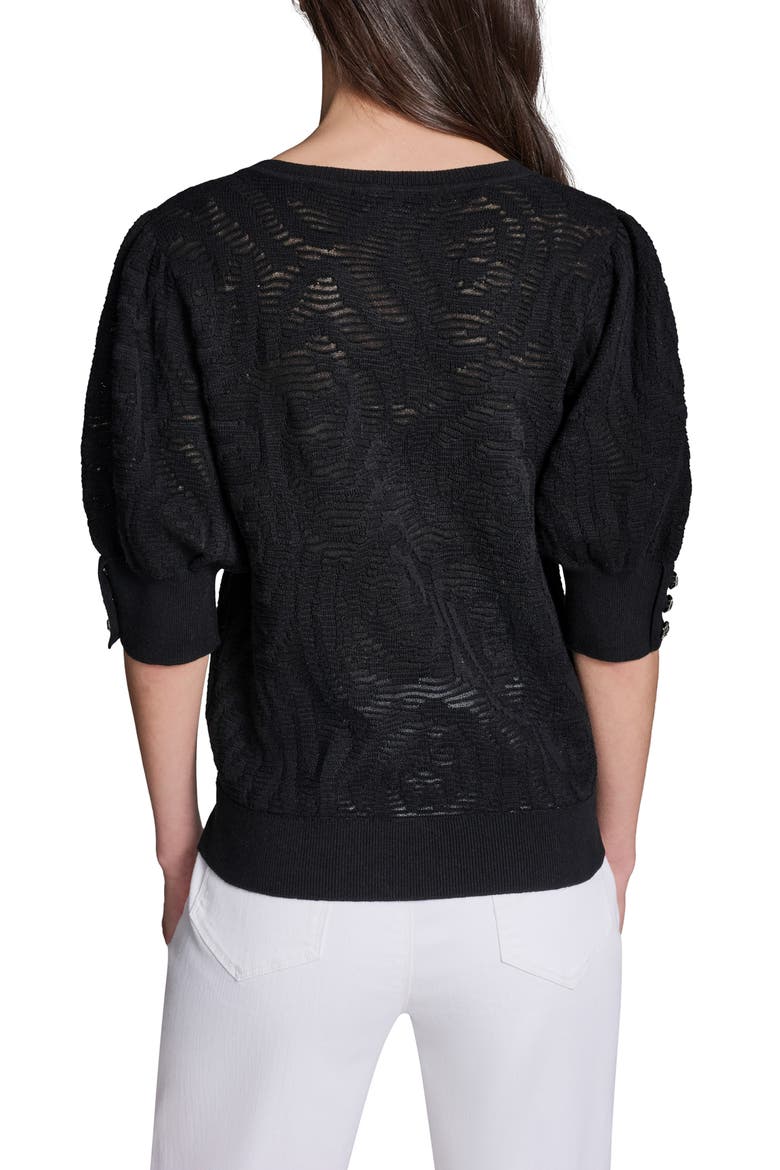 Floral Puff Sleeve Sweater, Alternate, color, BLACK