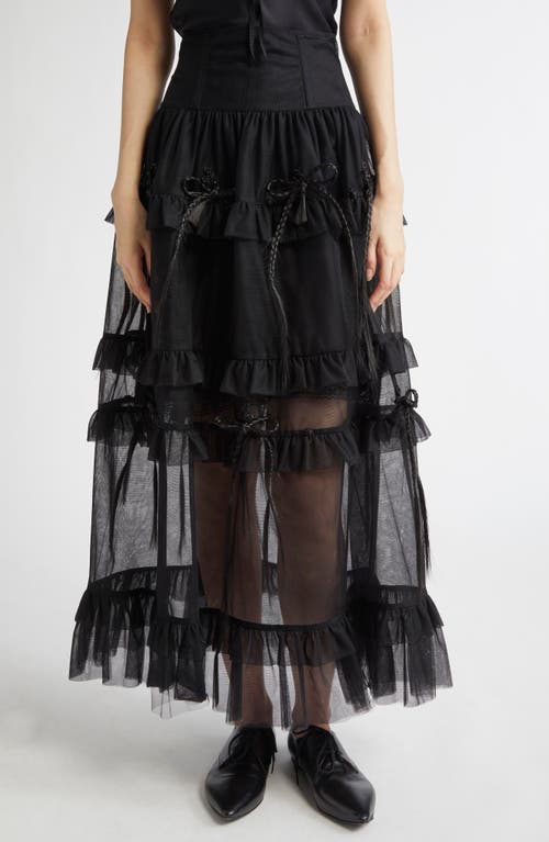 MERUERT TOLEGEN MERUERT TOLEGEN CORSET WAIST TIERED MAXI SKIRT WITH FAUX HAIR BOWS