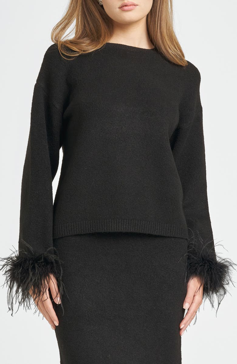 WAYF Sadie Feather Trim Sweater, Main, color, 