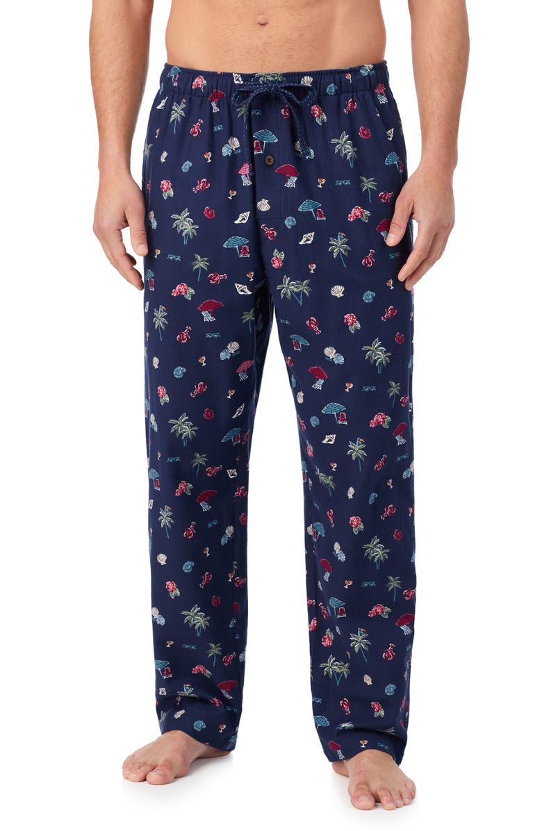 Tommy Bahama Cotton Flannel Drawstring Pajama Pants, Main, color, Navy