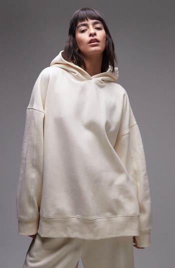 Topshop Premium Oversized Hoodie In Ecru-white In White