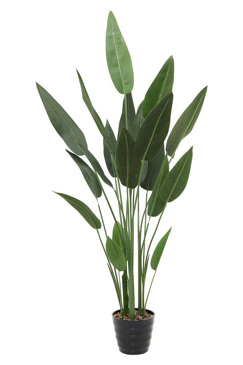 Green Faux Foliage Bird of Paradise Artificial Plant with Black Fluted Pot, Alternate, color, GREEN