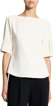 Theory Elbow Sleeve Boat Neck Top