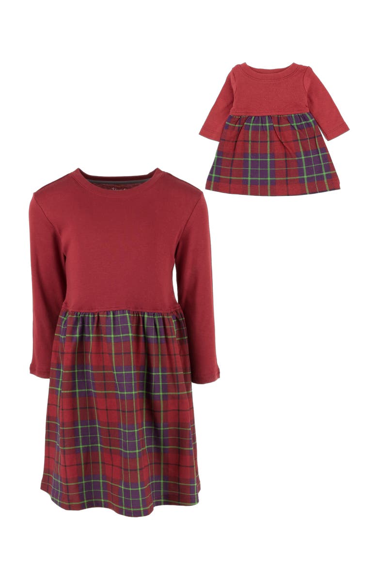 Leveret Girls Skirt Dress with Matching Doll Dress, 100% Cotton, Main, color, Red