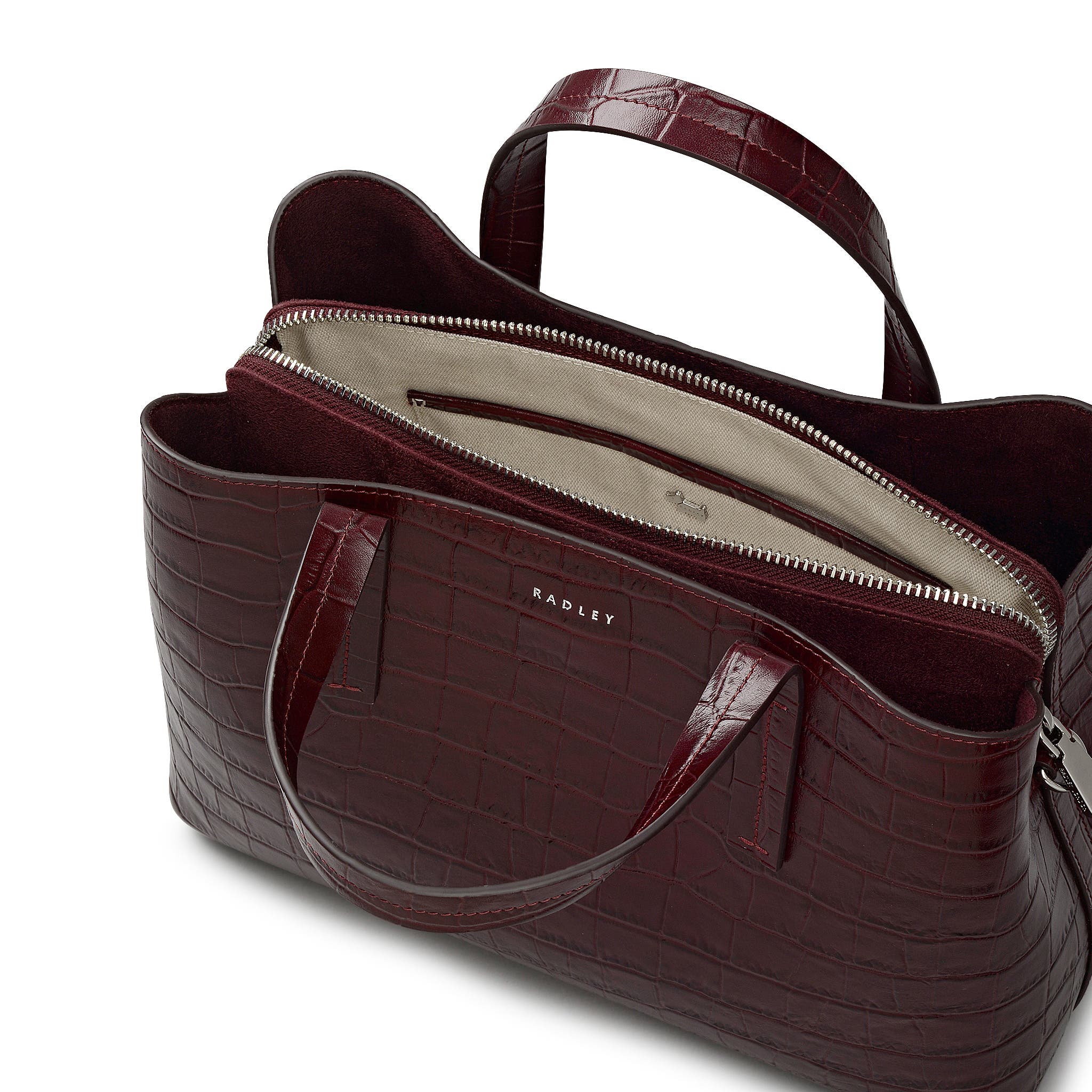 Radley Dukes Place - Faux Croc Medium Ziptop Satchel Bag, Alternate, color, Dark Cherry
